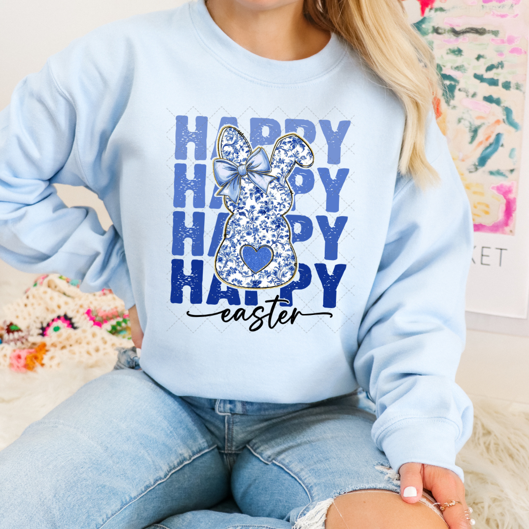 Blue Floral Happy Easter Transfer