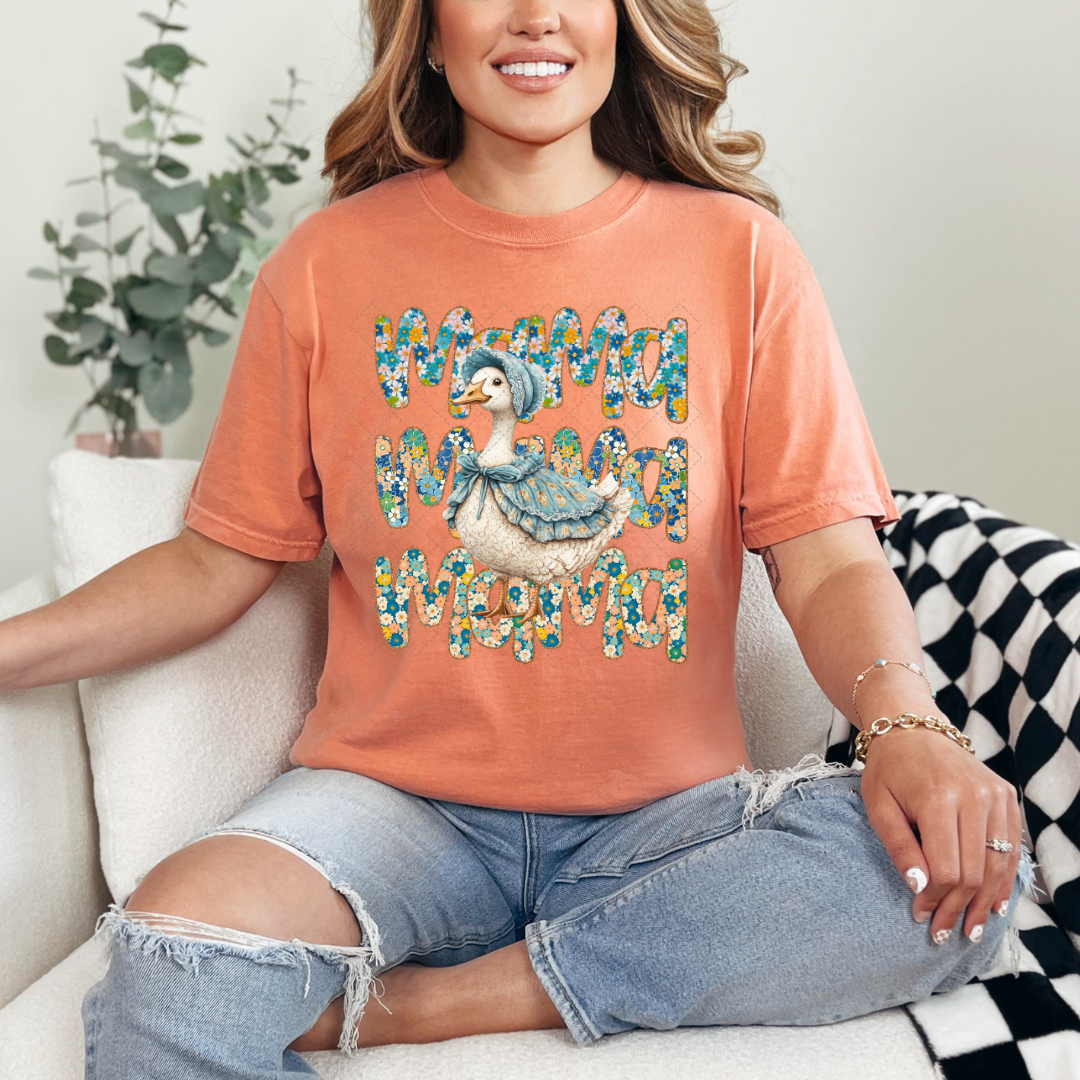 Blue Floral Mama Goose Transfer