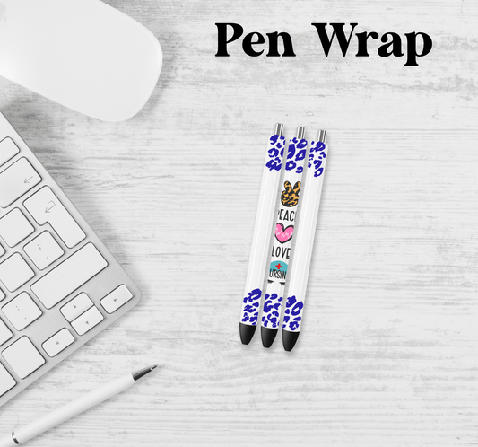 Blue Peace Love Nursing Pen Wrap Transfer