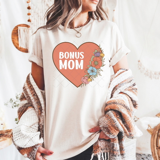 Bonus Mom Floral Heart Transfer