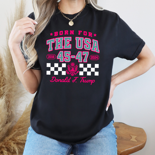 Born For The USA Pink White Check Transfer