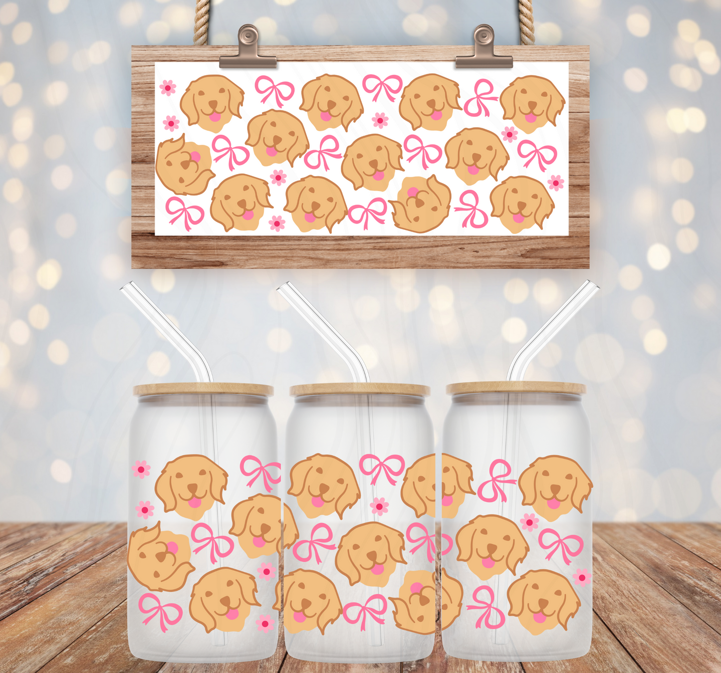 Bows & Dogs 16oz Libbey Wrap Transfer