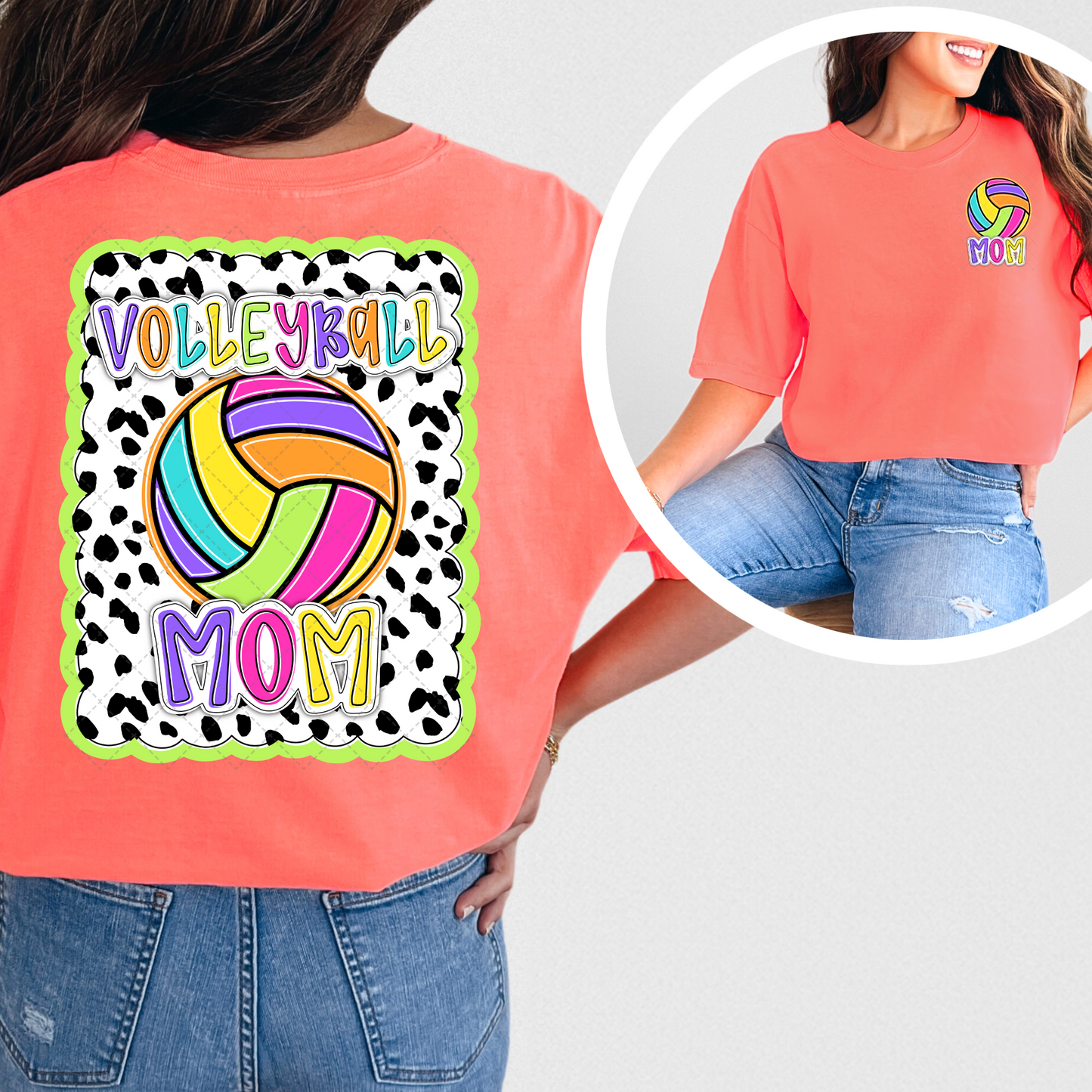 Bright Dotty Volleyball Mom Transfer ** TWO PART* SOLD SEPARATELY**