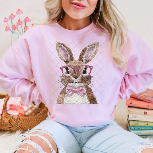 Brown Knitted Bunny With Pink Glasses Transfer