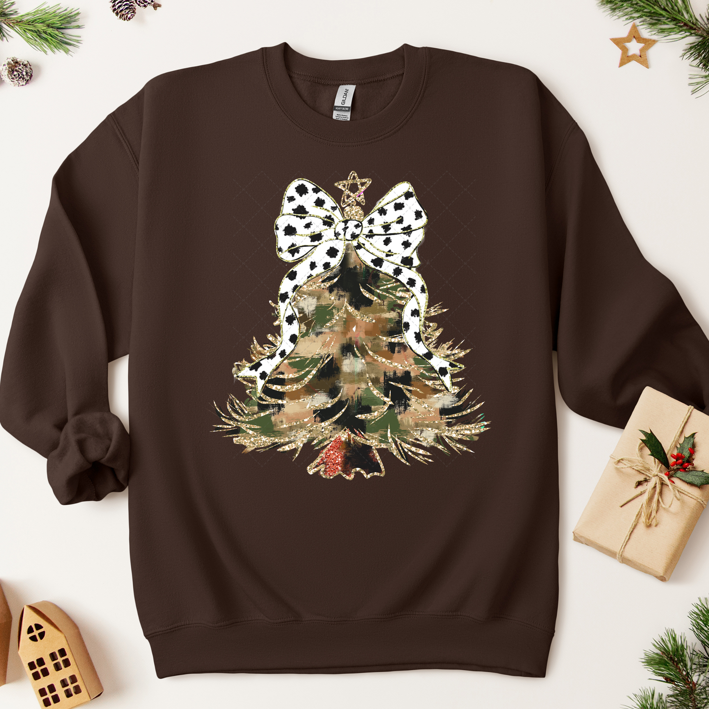 Camo Christmas Tree With White And Black Polka Dot Transfer