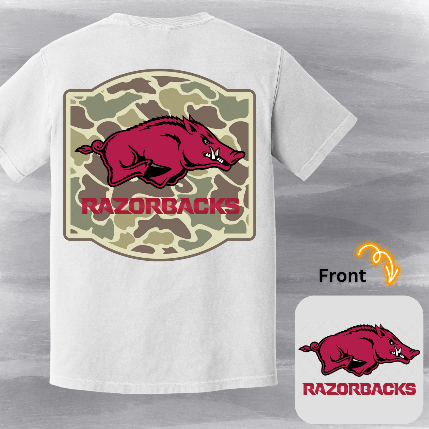 AR Camo Razorbacks Transfer ** TWO PART* SOLD SEPARATELY**