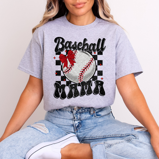 Checkered Baseball Mama Transfer