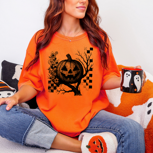 Checkered Floral Pumpkin Transfer