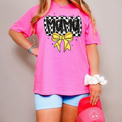 Checkered Softball Mama Coquette Transfer