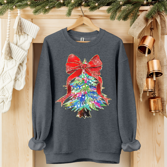 Colorful Christmas Tree With Red Coquette Bow Transfer