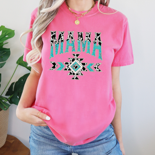 Cow Mama Turquoise Transfer