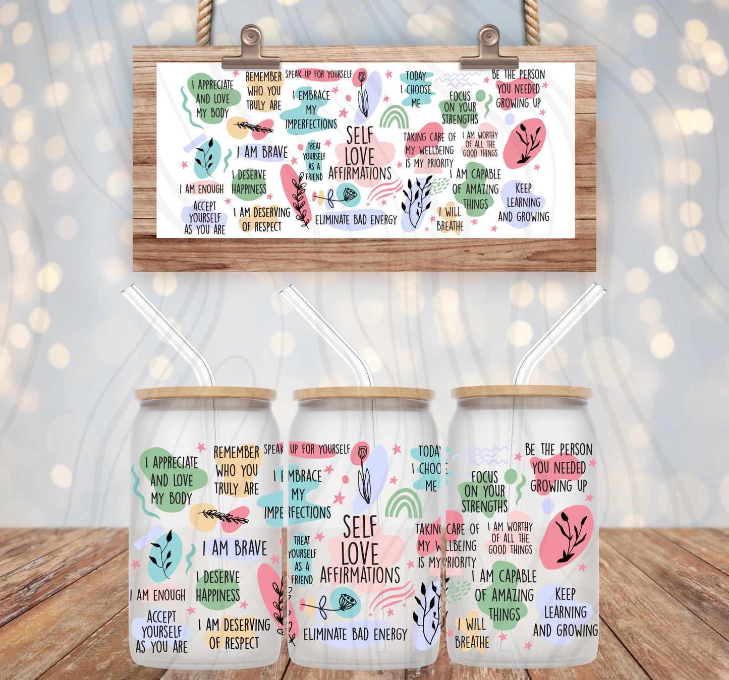 Daily Affirmations Self Love 16oz Libbey Wrap