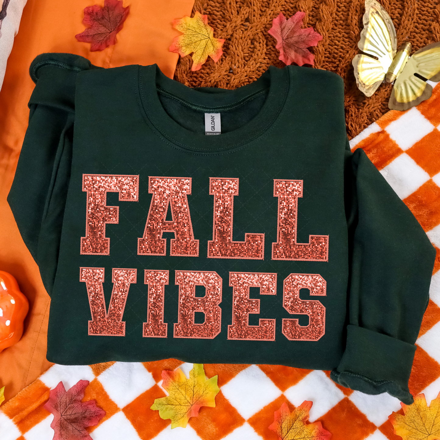 Faux Embroidery Sequin Fall Vibes Transfer