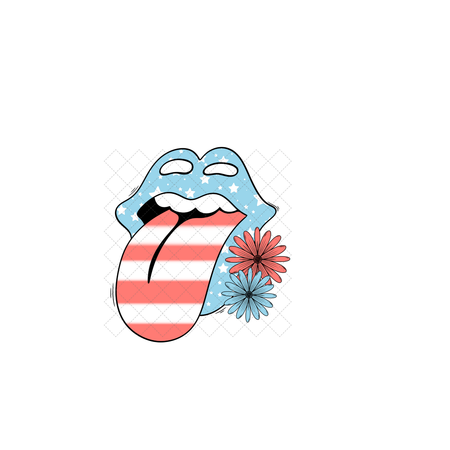 Patriotic Floral Tongue ** TWO PART** SOLD SEPARATELY ** Transfer