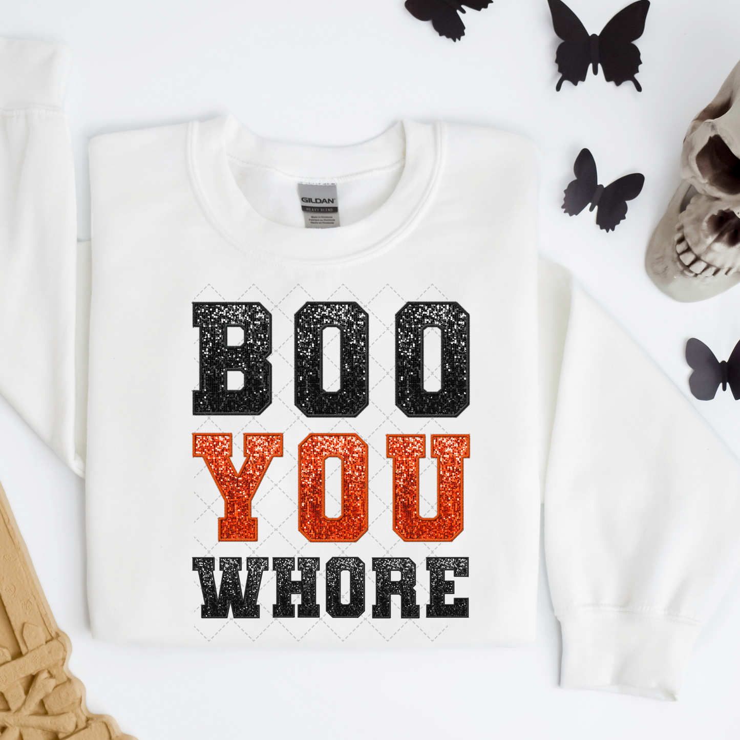 Faux Embroidery Sequin Boo You Whore  Transfer