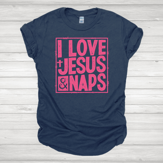 I Love Jesus & Naps Framed Pink Transfer