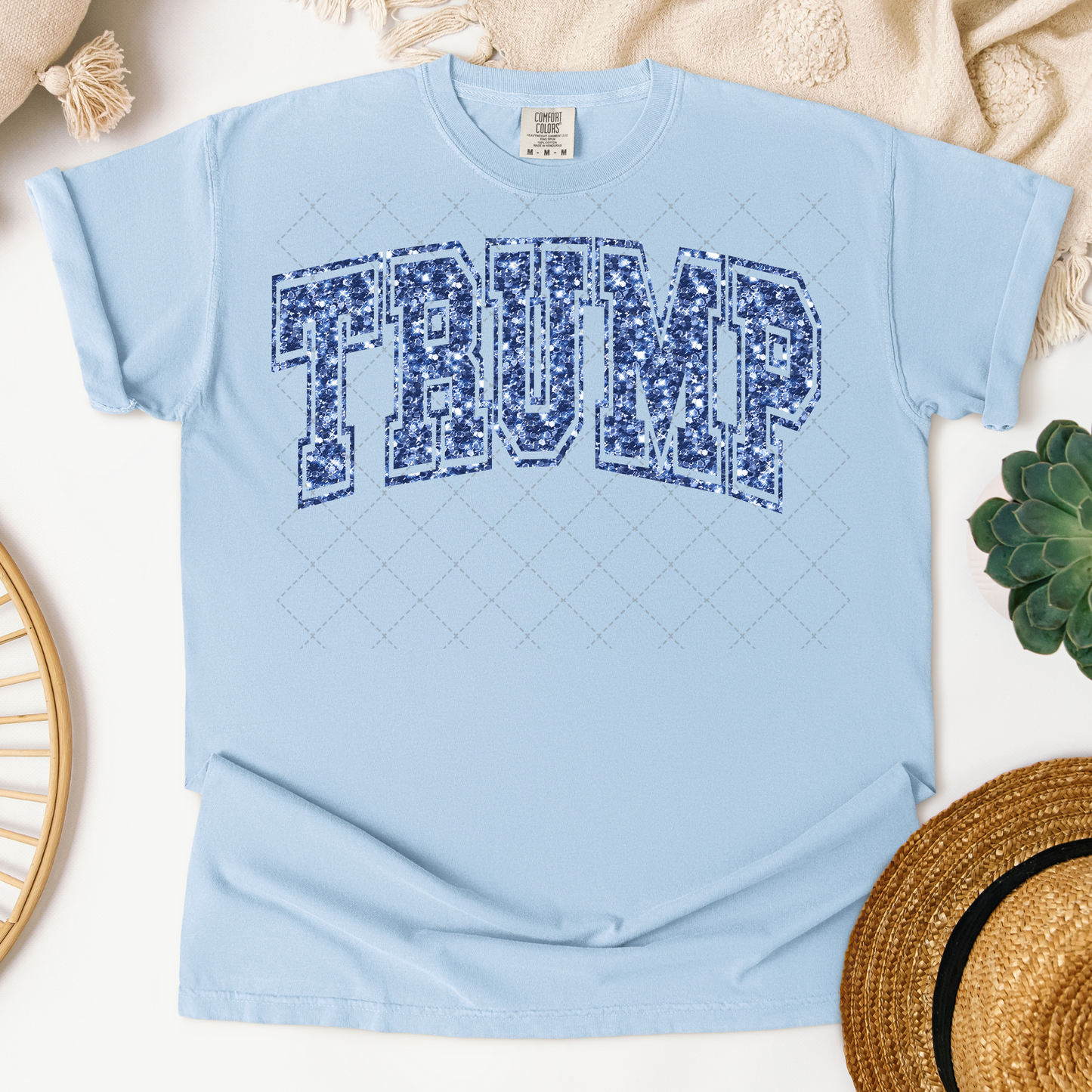 Faux Glitter Blue Trump Transfers