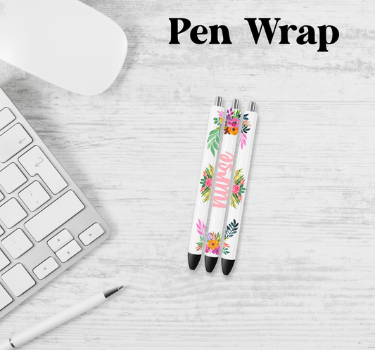 Floral Nurse Pen Wrap Transfer