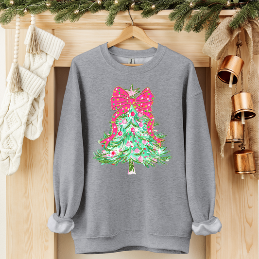 Green And Pink Christmas Tree With Pink Polka Dot Coquette Transfer