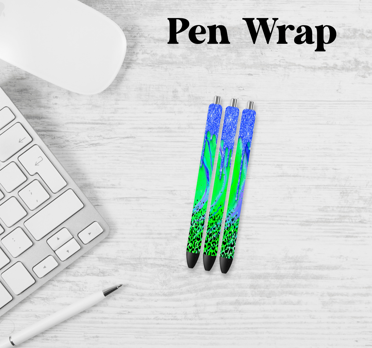 Green Blue Drip Leopard Pen Wrap Transfer