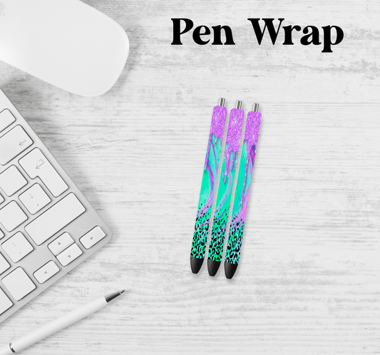 Green Purple Drip Leoaprd Pen Wrap Transfer