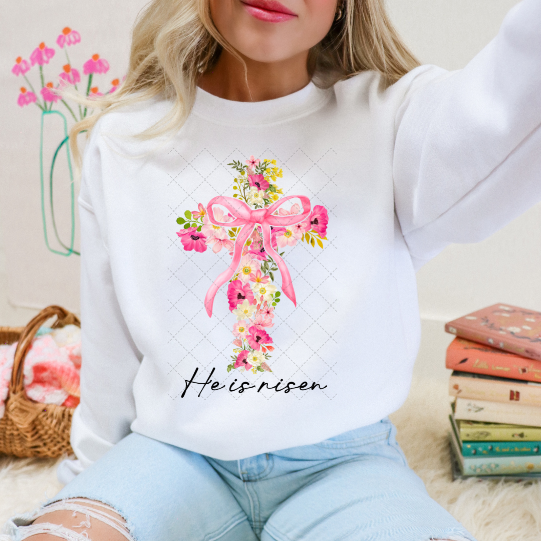 He Is Risen Floral Cross Transfer