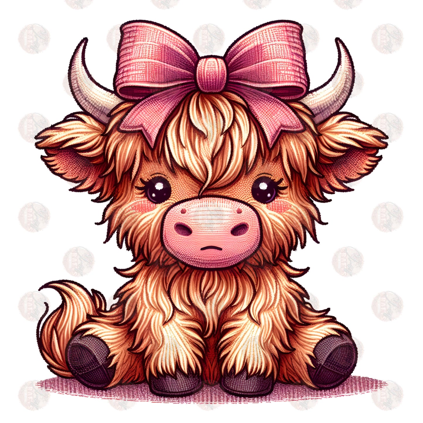 Highland Heifer Cute Bow Transfer