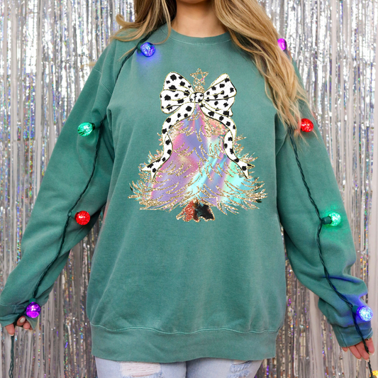 Iridescent Christmas Tree With Bow Transfer