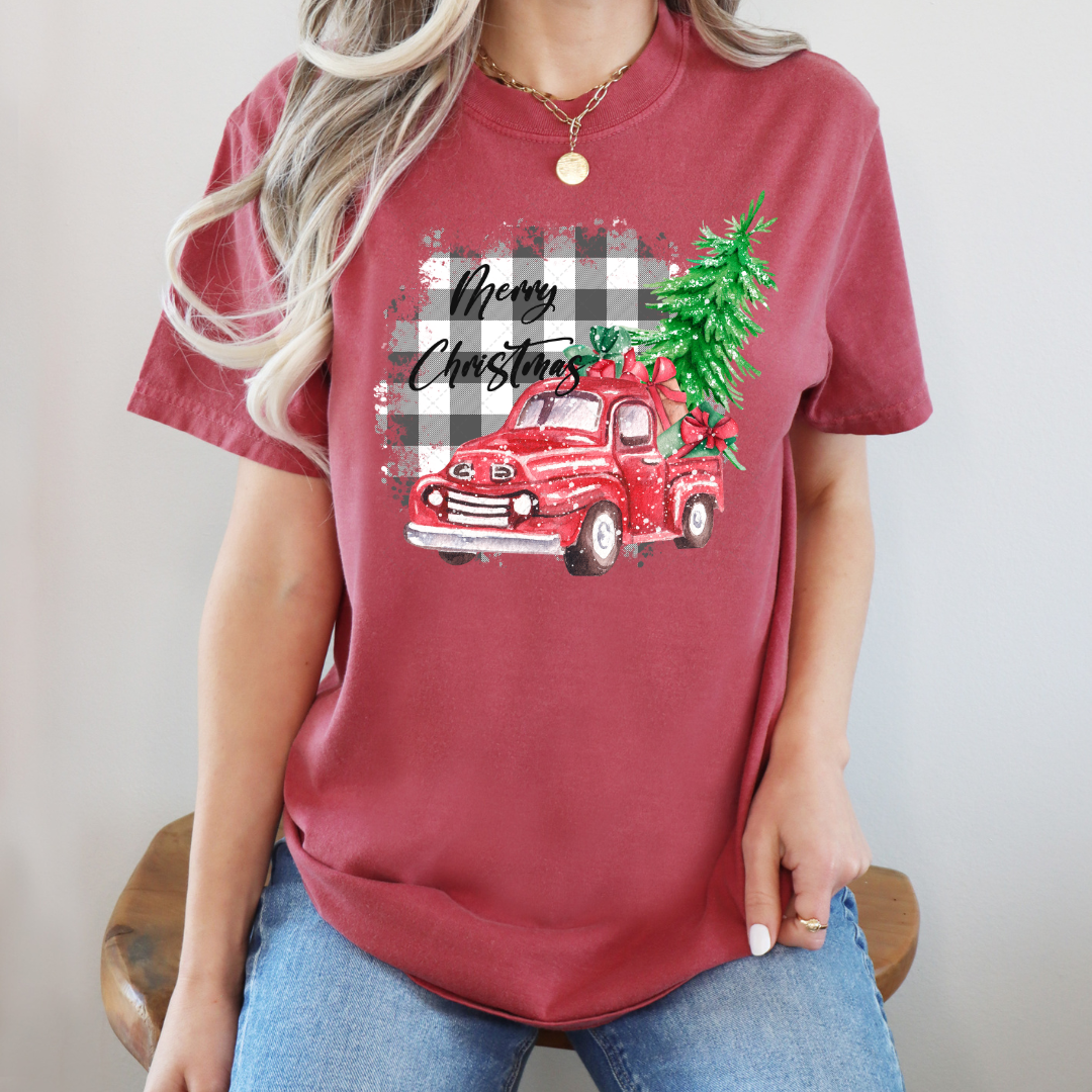 Merry Christmas Plaid Truck Transfer