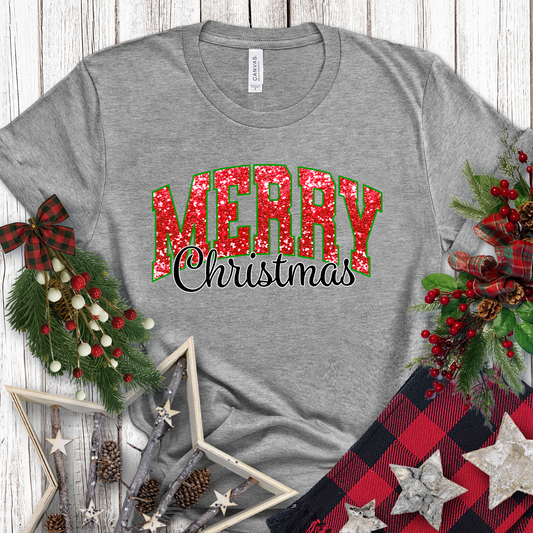 Merry Christmas Red Green Sequin Transfer