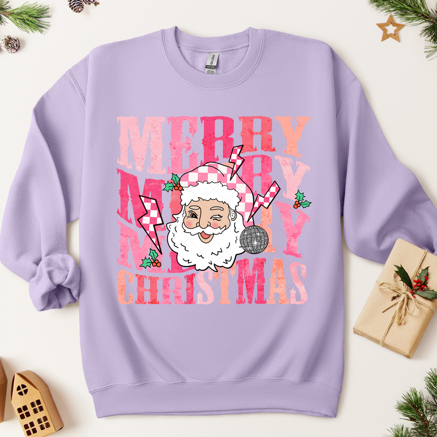 Merry Santa Wavy Pink Transfer