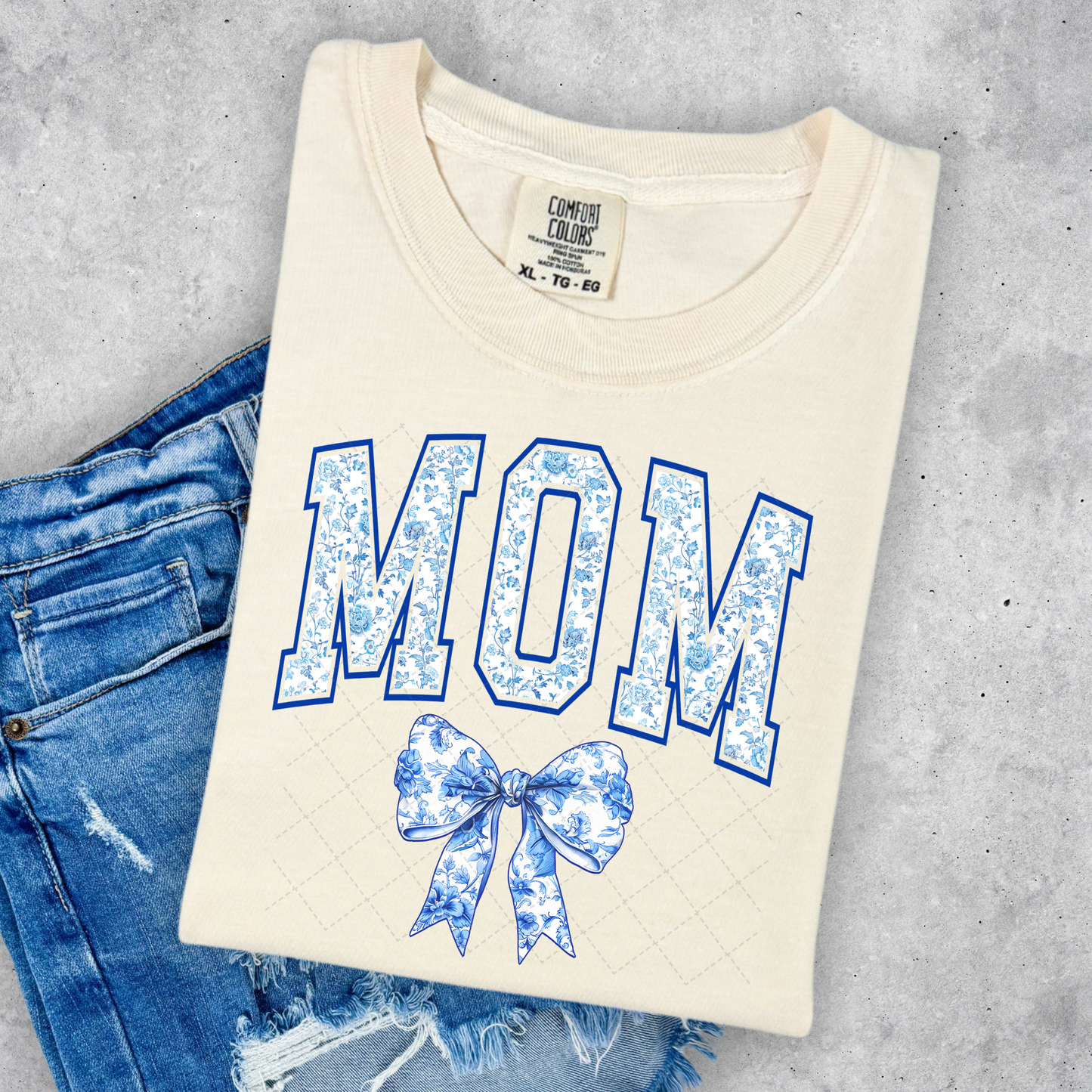 Mom Blue Floral Transfer