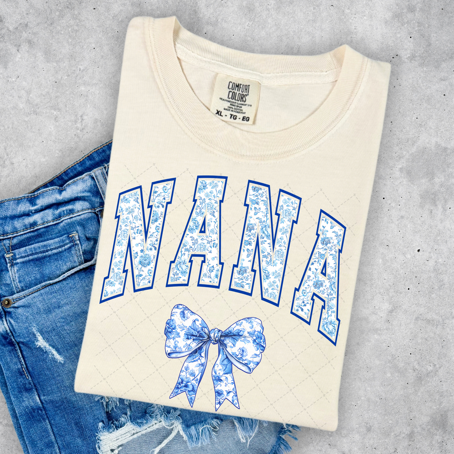 Nana Blue Floral Transfer