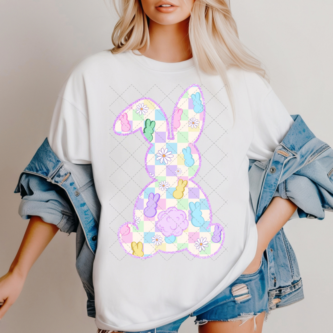 Pastel Retro Checkered Bunny Transfer