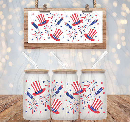 Patriotic Hat And Fireworks 16oz Libbey Wrap