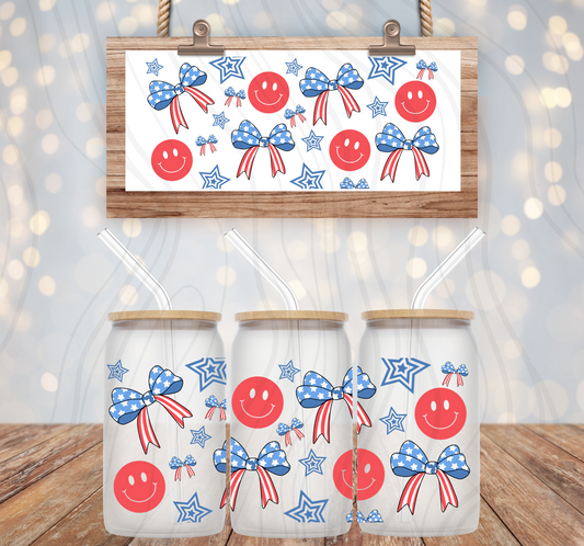 Patriotic Smiley And Bows 16oz Libbey Wrap