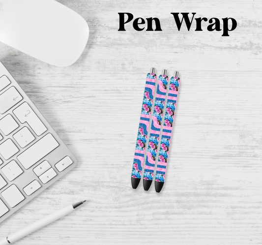 Pink And Blue Rose Pen Wrap Transfer