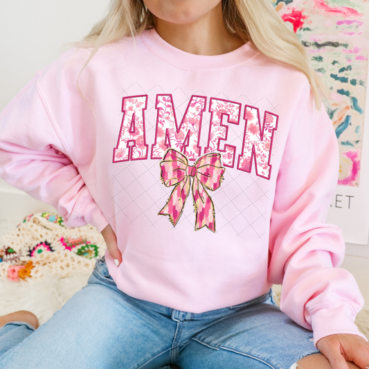 Pink Floral Amen Transfer