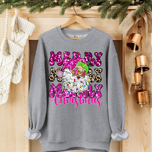 Pink Merry Christmas Santa Sequin Transfer