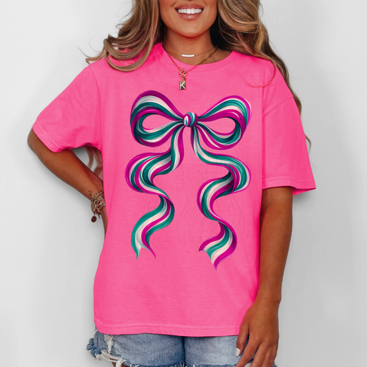 Pink Teal Long Bow Transfer