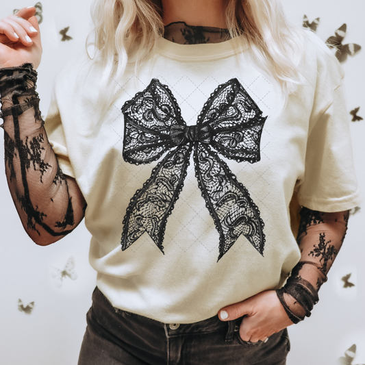 Preppy Black Lace Bow Transfer