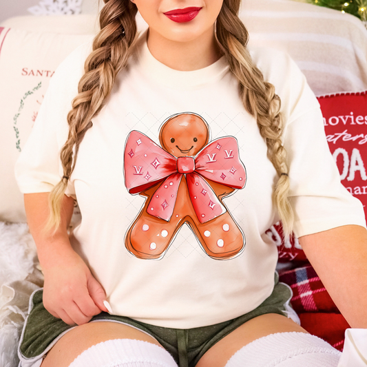 Preppy Gingerbread With Big Bow Transfer