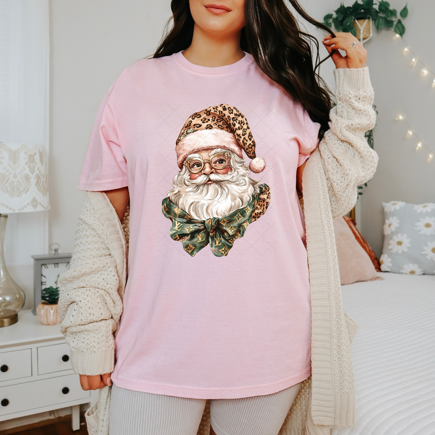 Preppy Leopard Santa Transfer