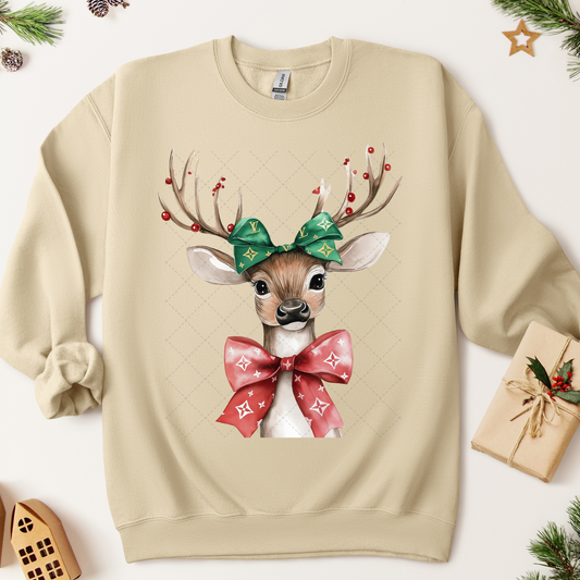 Preppy Reindeer With Bow Transfer