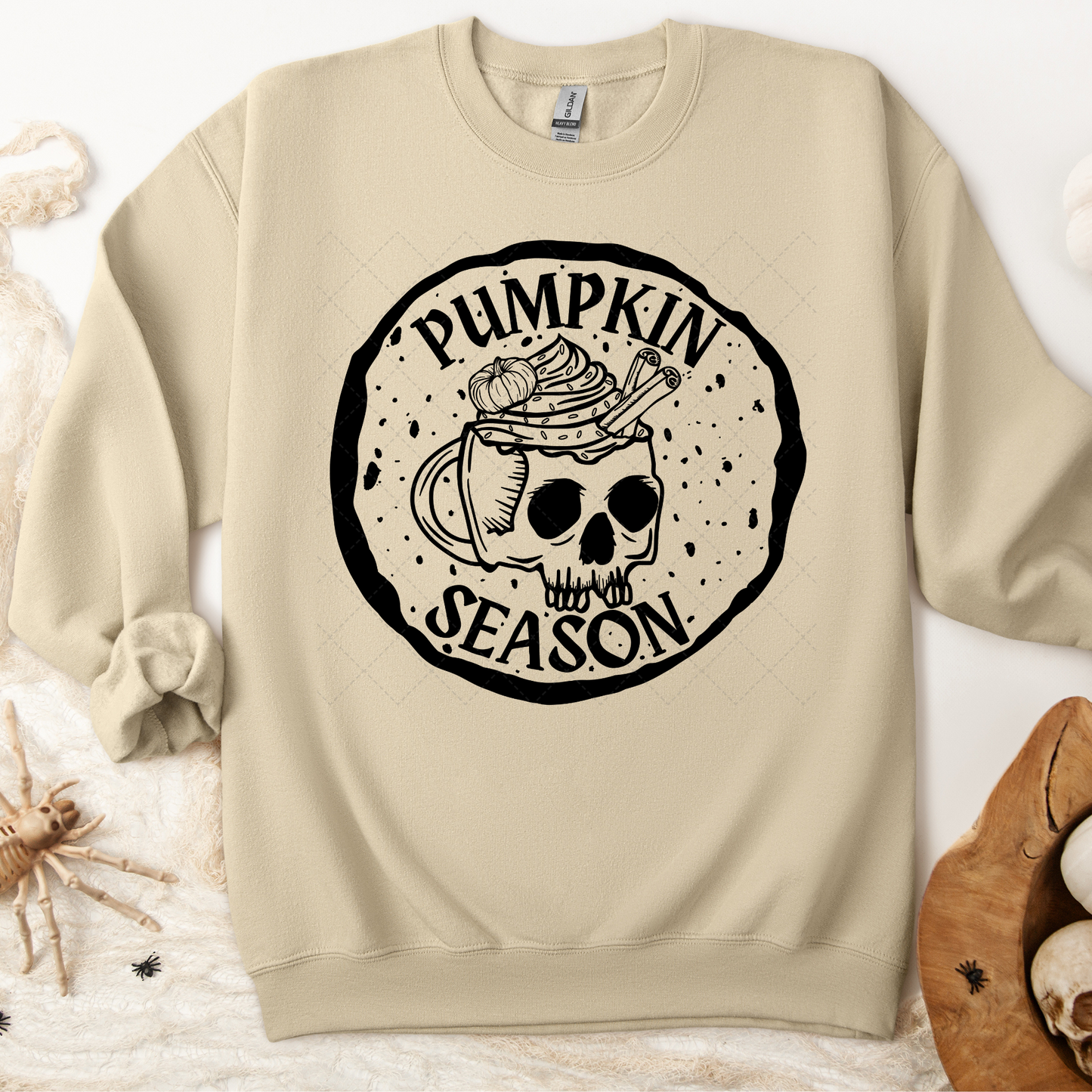 Pumpkin Spice Season Skelly Mug B&W Transfer