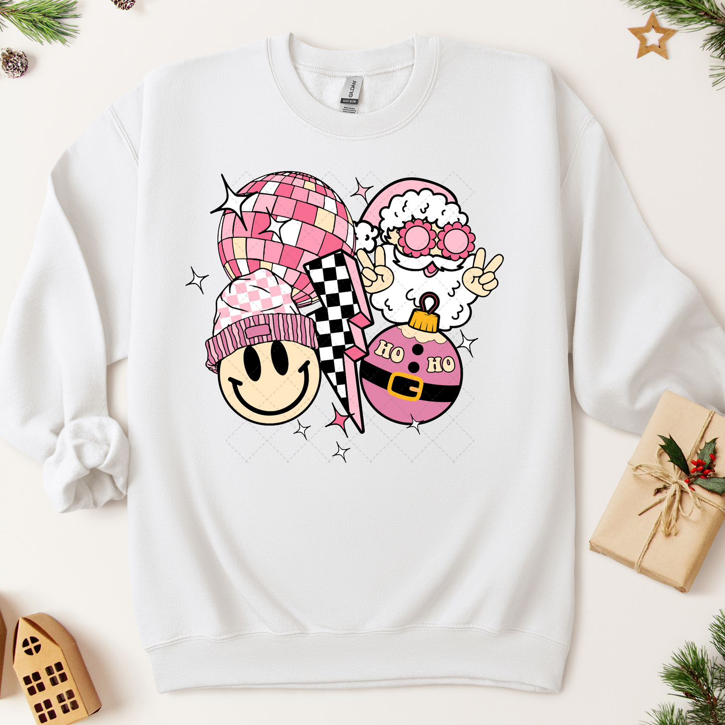 Santa Retro Smiley Checkered Transfer