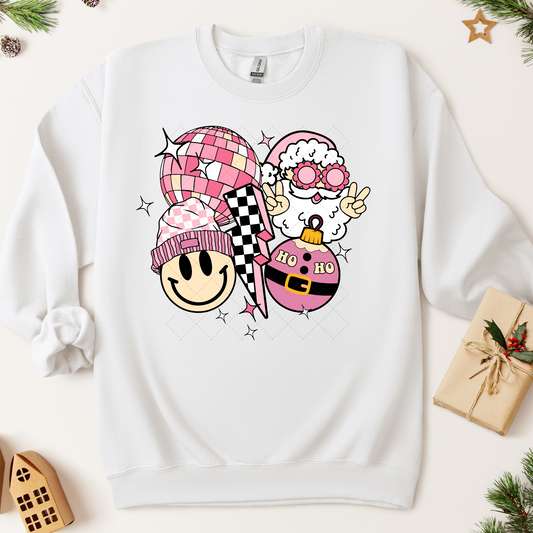 Santa Retro Smiley Checkered Transfer