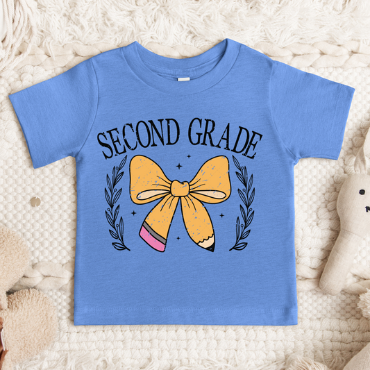 Second Grade Pencil Bow Retro Transfer