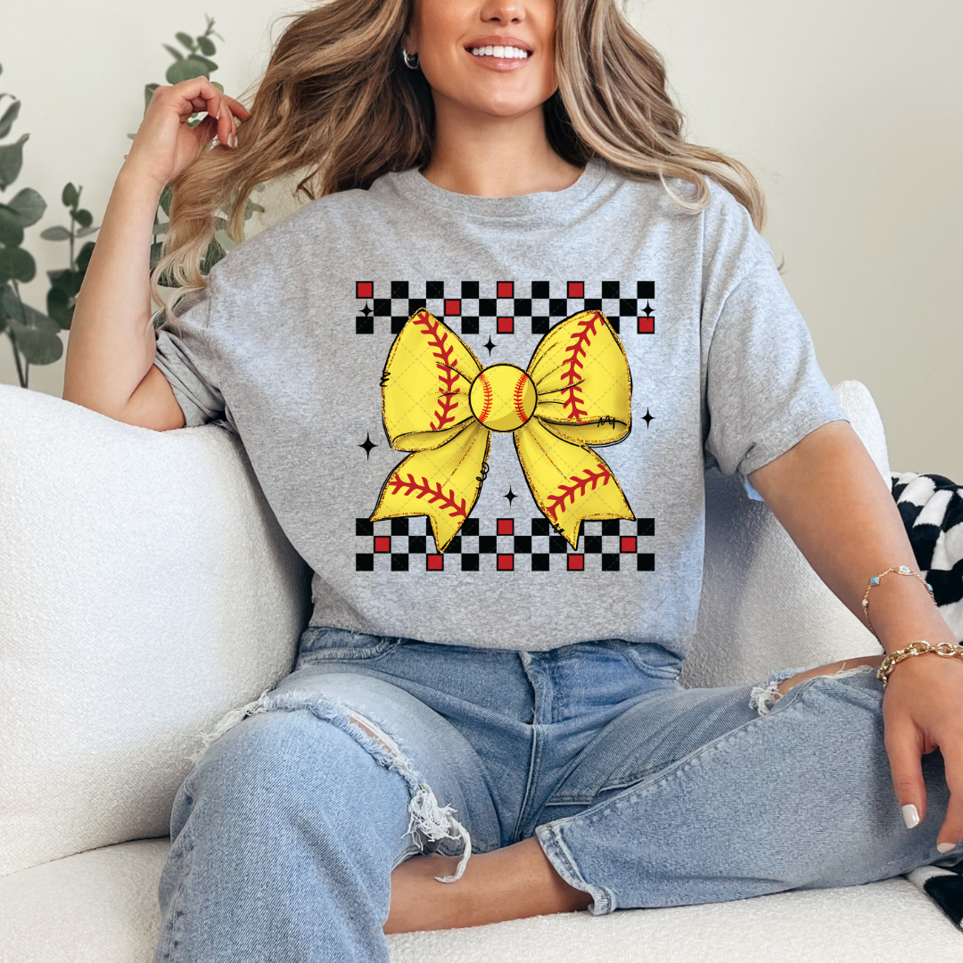 Softball Bow Checkered Transfer