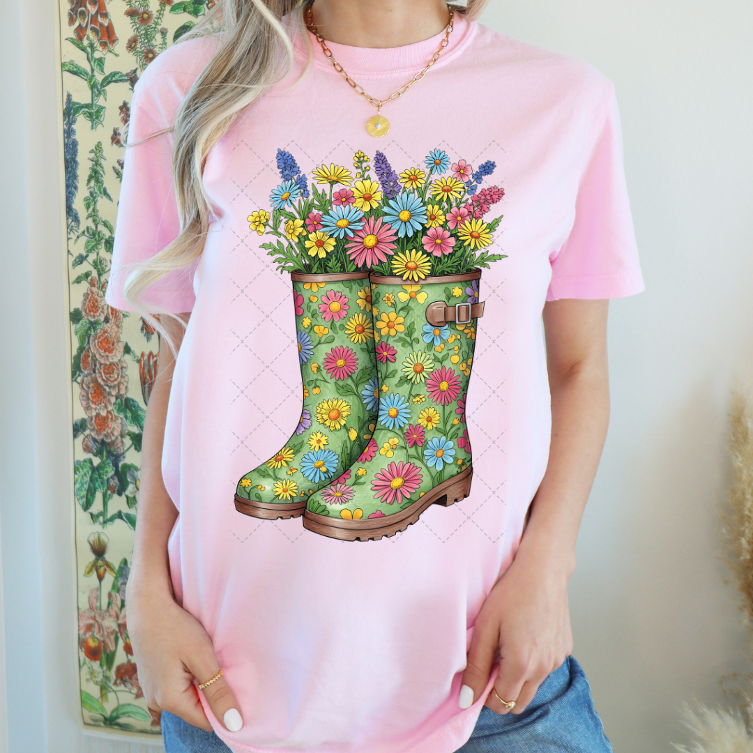 Spring Floral Garden Boots Transfer